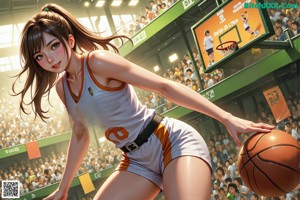 A woman in a blue uniform dribbling a basketball on a court.