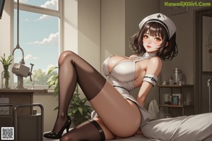 A woman in a nurse uniform is posing for a picture.