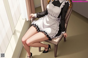 A woman in a maid outfit is posing for a picture.
