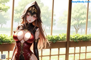 a sexy anime girl with big tits posing for the camera