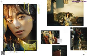 A magazine spread with a photo of a woman's face.
