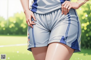 A woman in a sports uniform standing in front of a crowd.