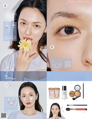 A magazine spread with a woman holding her hand over her face.